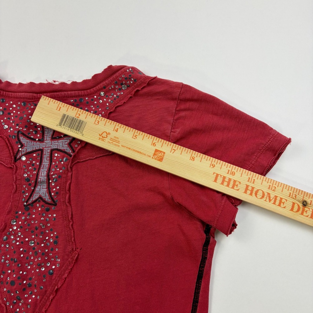 Affliction Live Fast Graphic T-Shirt Womens Medium Red Rhinestone Eagle Y2K Slim - Picture 7 of 7